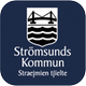 Mörk bakgrund med vitt kommunvapen.