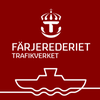 Röd ruta med vit båt och texten: Färjerederiet Trafikverket.