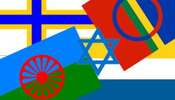 Illustratiion med flaggor från det nationella minoriteterna.